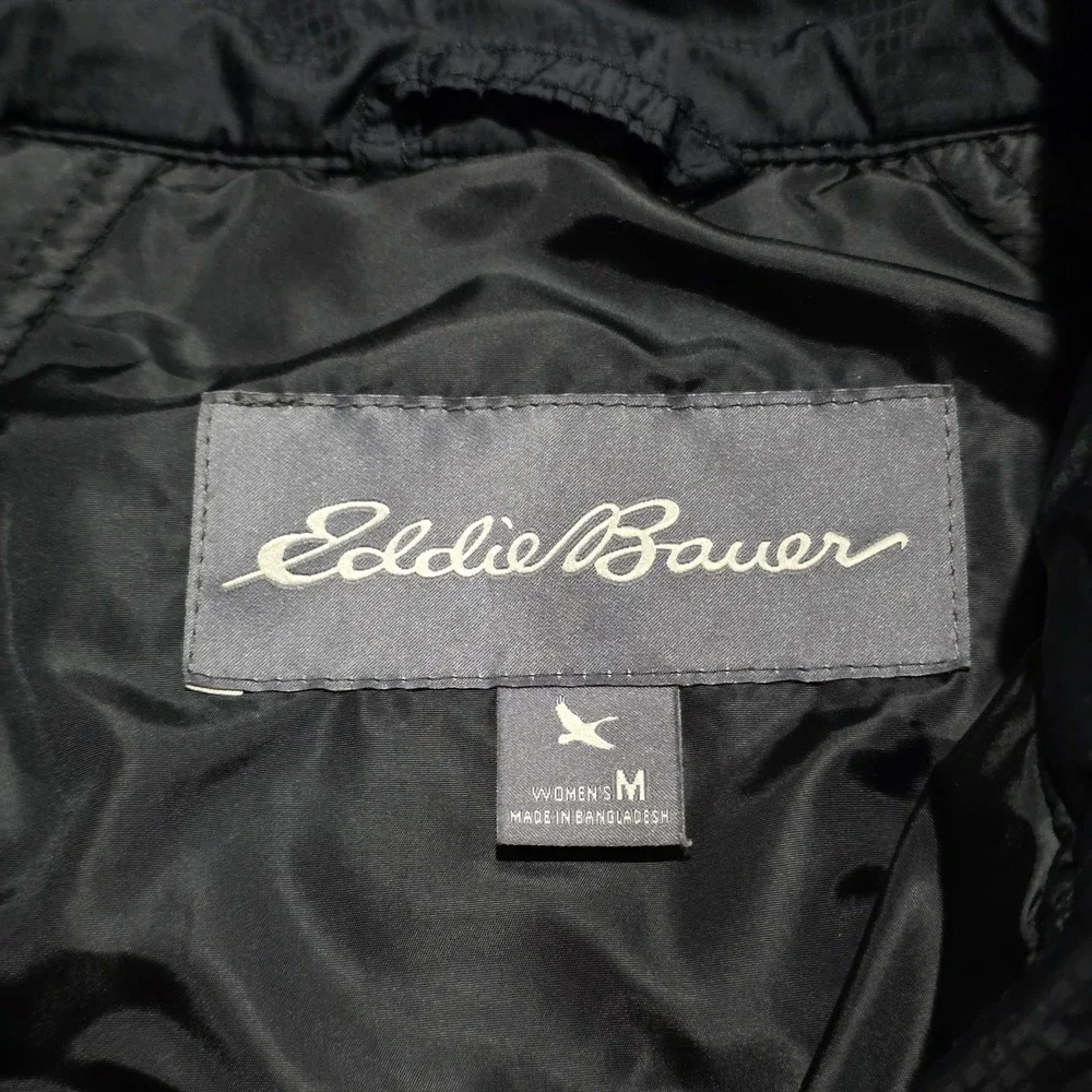 Eddie‎ Bauer Womens Quilted Vest Black Diamond Pattern Mock Neck Full Zip Size M